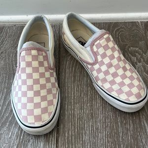 Soft pink and white classic checkerboard slip-on